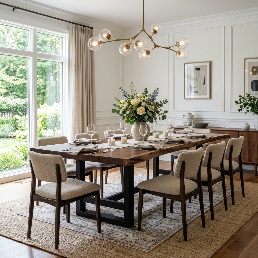 Table à dîner sur mesure en noyer avec base en acier noir